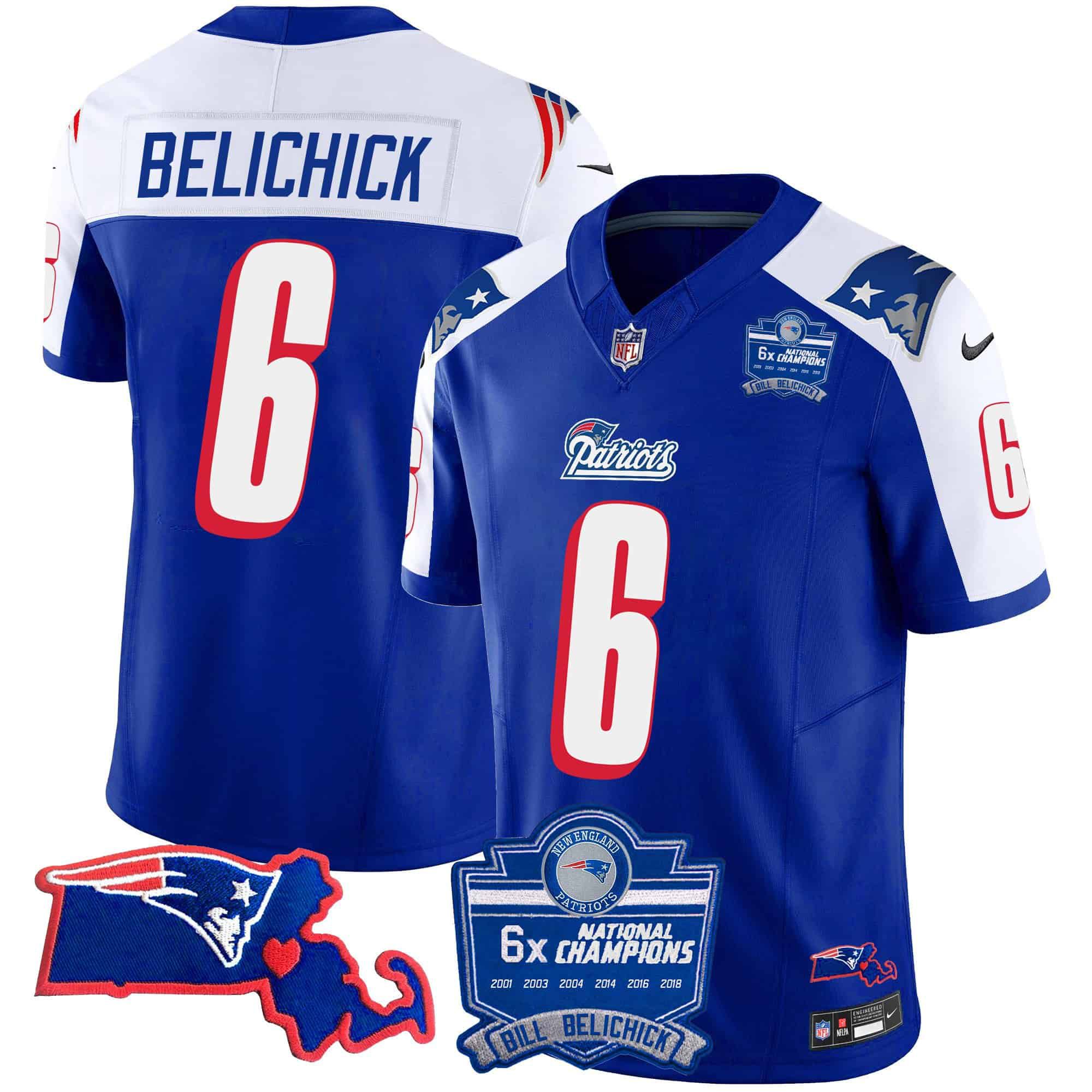 Men New England Patriots #6 Belichick Blue 2024 Nike 6x Champions Patch Vapor Limited NFL Jersey->indianapolis colts->NFL Jersey